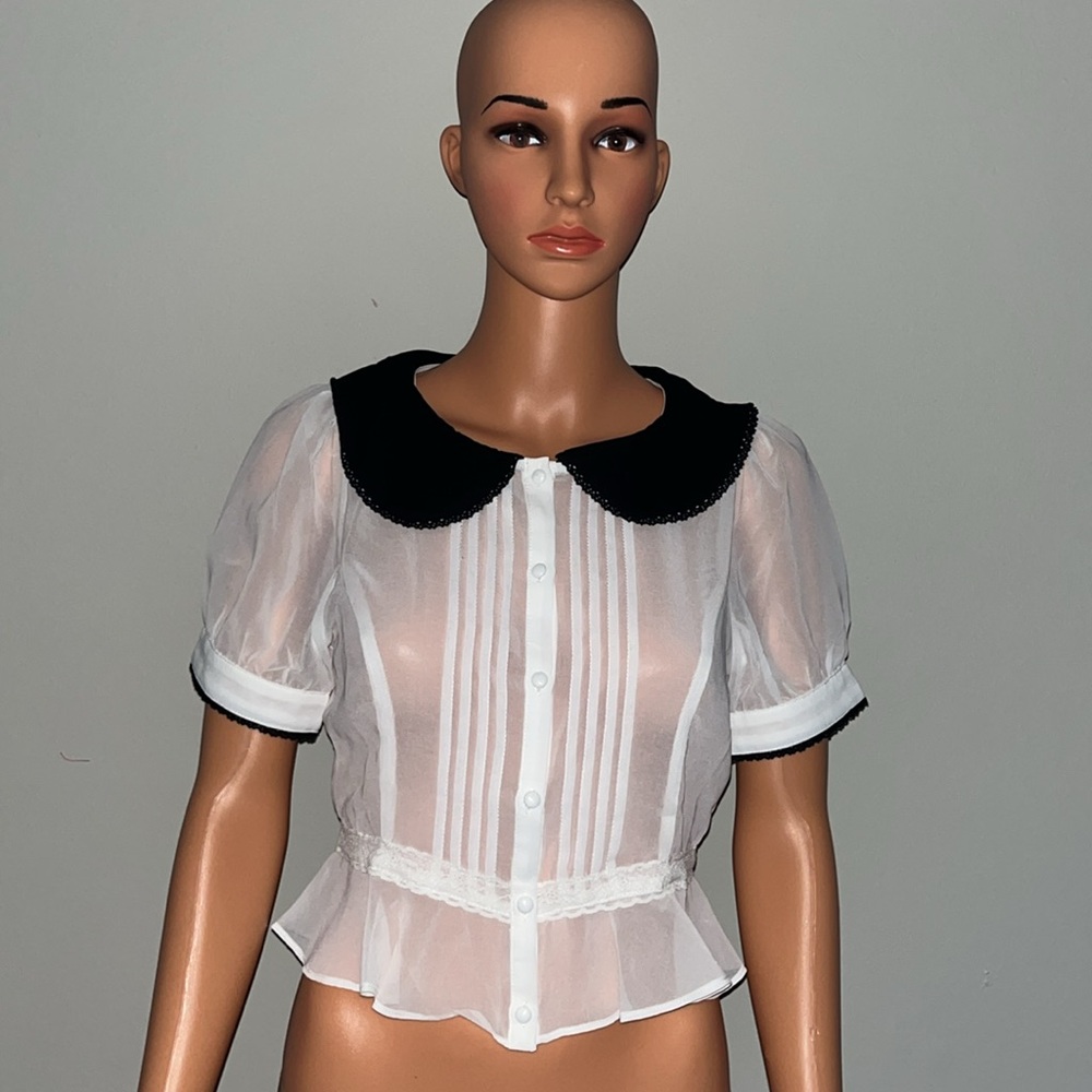 ‼️NWT‼️Dolls Kill X Sugar Thrillz Big Girls Don’t Cry Sheer Blouse Small - Picture 2 of 11